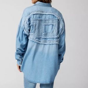 Diesel D-Kama Chambray Denim Button-Down Shirt Embroidered Logo